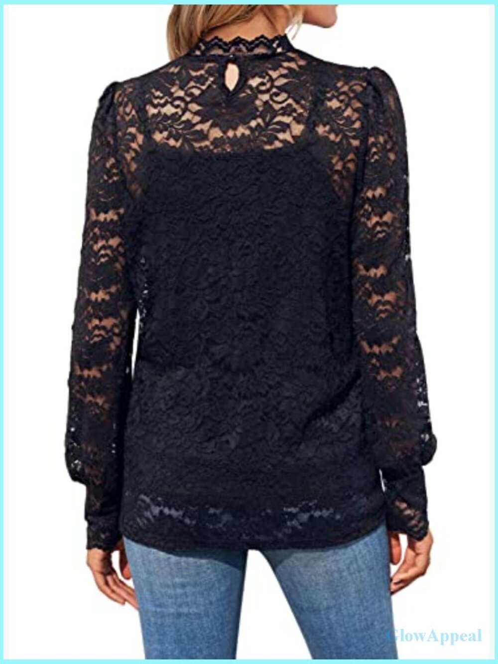 Women's Lace Floral Long Sleeve Blouse Dressy Casual Mock Neck Shirt - Picture 2 of 7